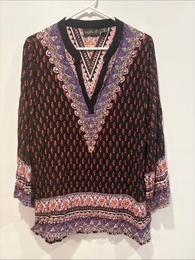 lola Black Tunic with Red and Purple Paisley Trim
